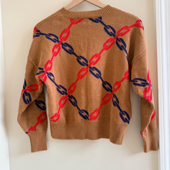Clare V chains Brown Sweater with Red and Blue Pattern - Picture 2 of 8